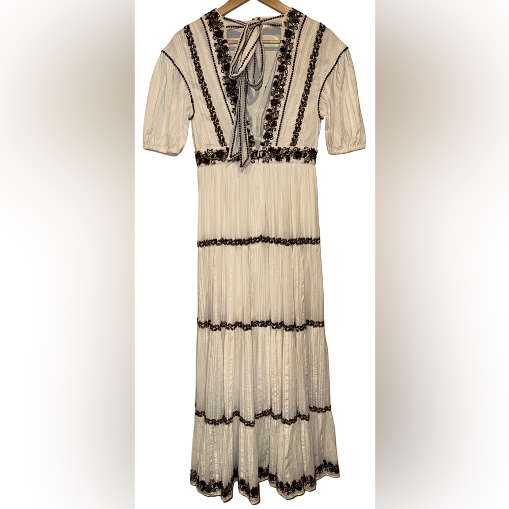 Ulla Johnson Alma Dress Blanc 100% Cotton Gauze 4 Maxi Sequin Embroidered $795 - Picture 8 of 11
